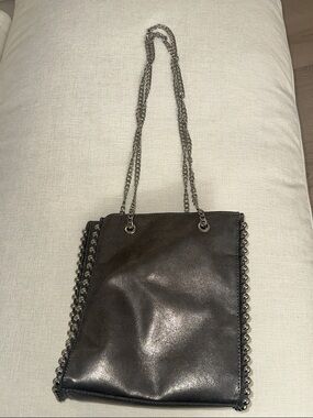 Zara Gunmetal Metallic Studded Shoulder Bag with Silver Chain Straps